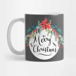 Merry Christmas Wreath Watercolour Calligraphy Type T-Shirt Mug